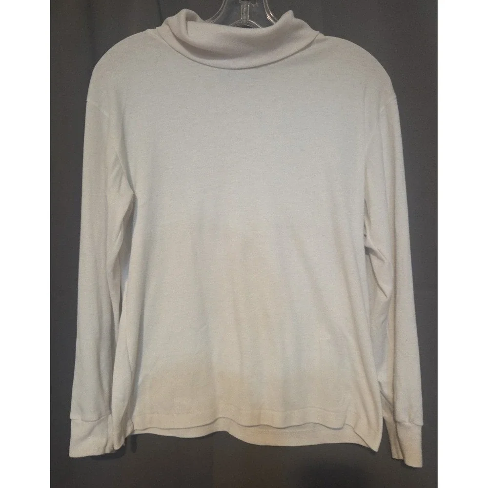 Steeple Jones‎ White Long Sleeve Turtleneck, Ribbed Knit Top, Woman's Small